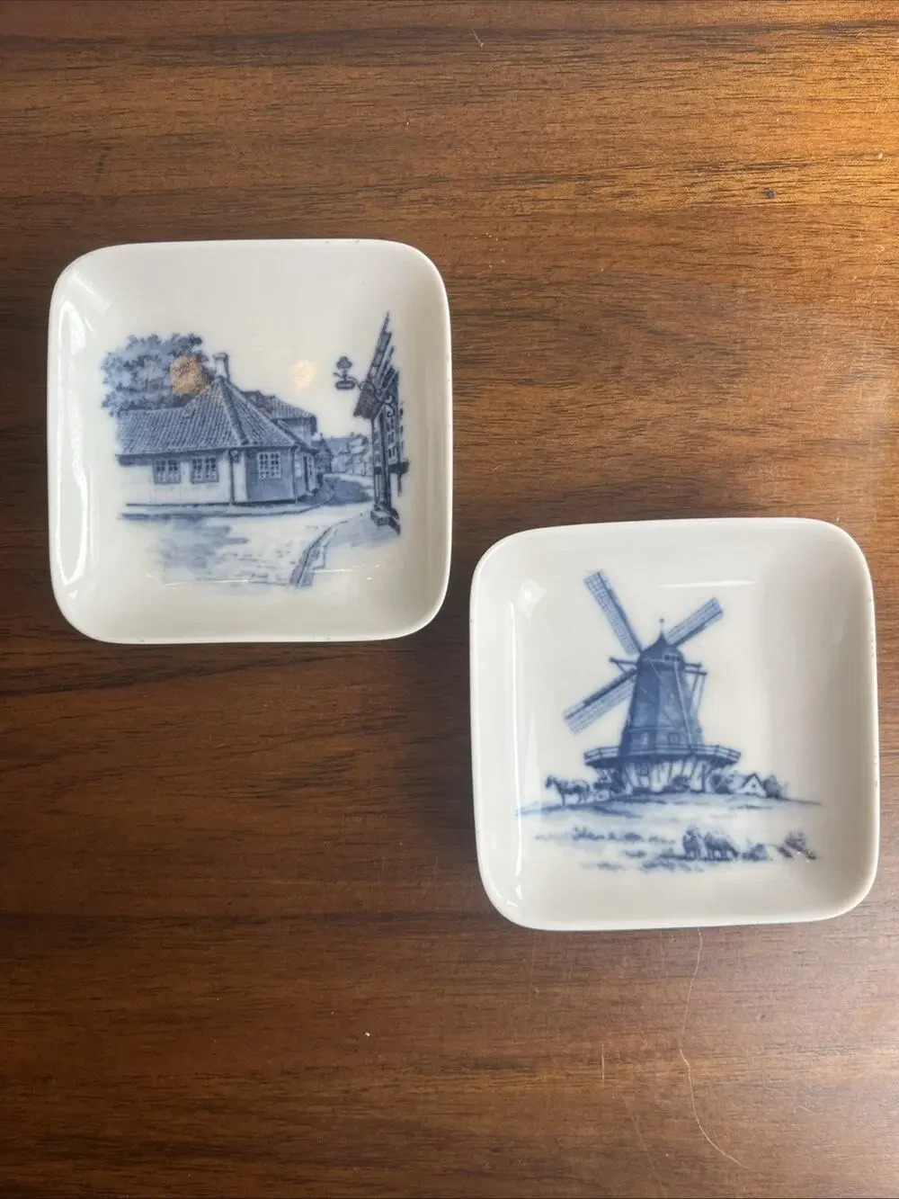 Set 2 Dutch Landmark Butter Pats Royal Copenhagen Blue Cream Porcelain Anderson
